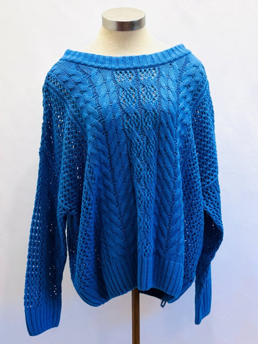 NWT SONOMA Women Long Sleeve Pullover Blue Oversized Knit Sweater Size XXL